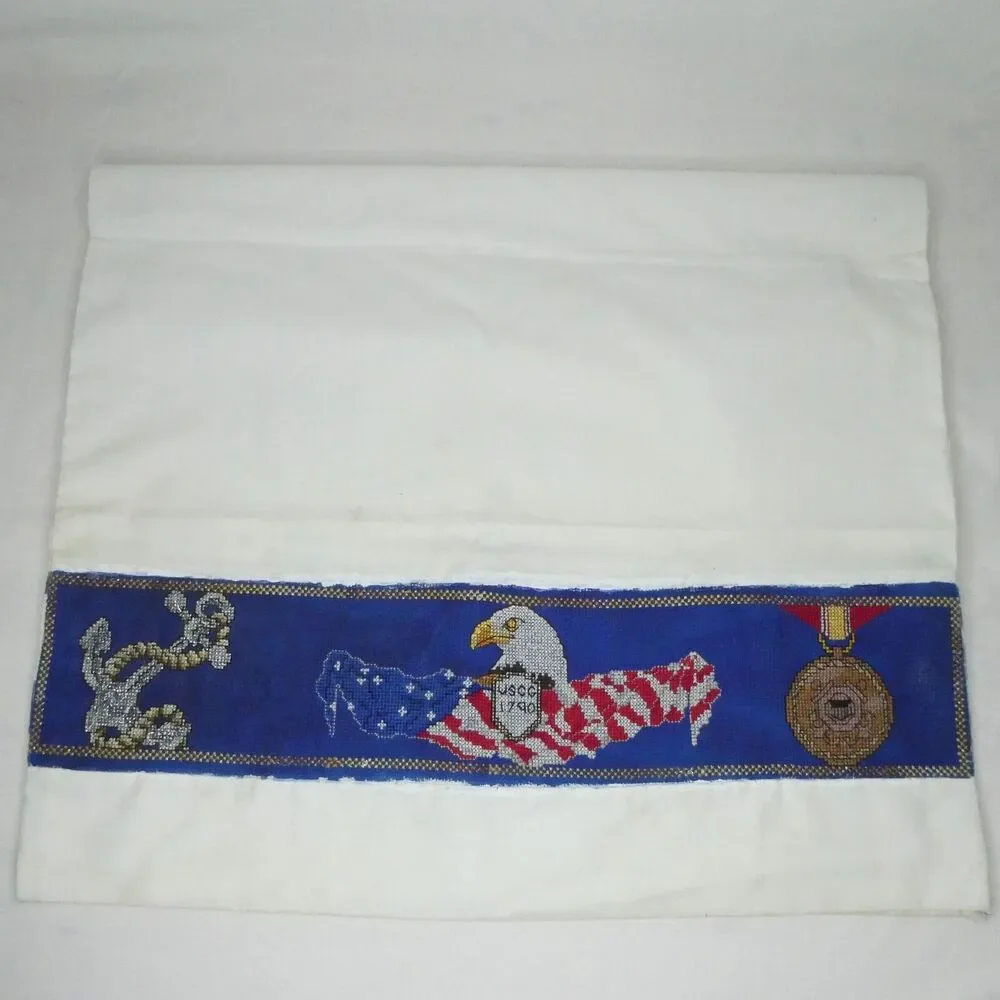 U.S. Coast Guard USCG Cross Stitch Pillowcases Eagle Anchor Medal‎ STAINS